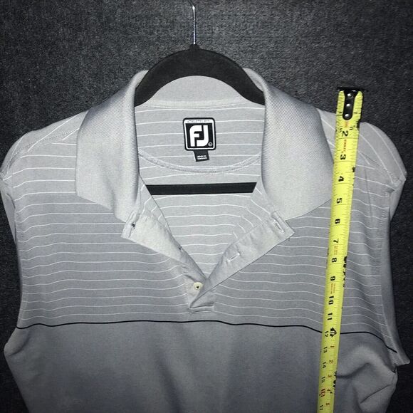 FootJoy FJ Polo Shirt Grey White Stripe Top Half Short Sleeve Large Golf - Picture 9 of 10
